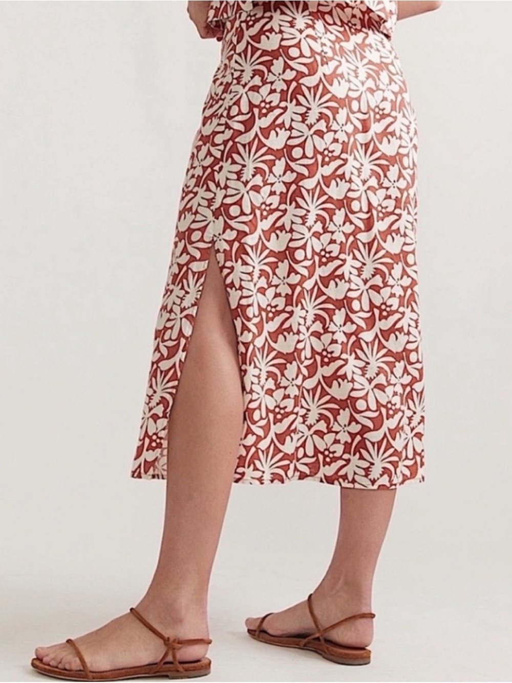 Marine Layer Ryan Floral Midi Slip Skirt Terracotta Ivory - Picture 13 of 13